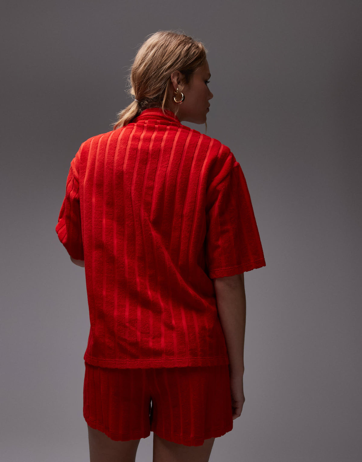 Topshop towelling boxy shirt co-ord in red