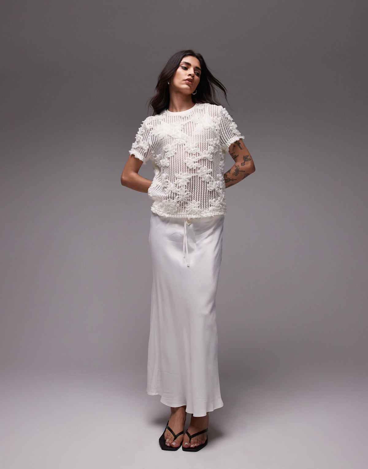 Topshop floral applique boxy tee in ivory