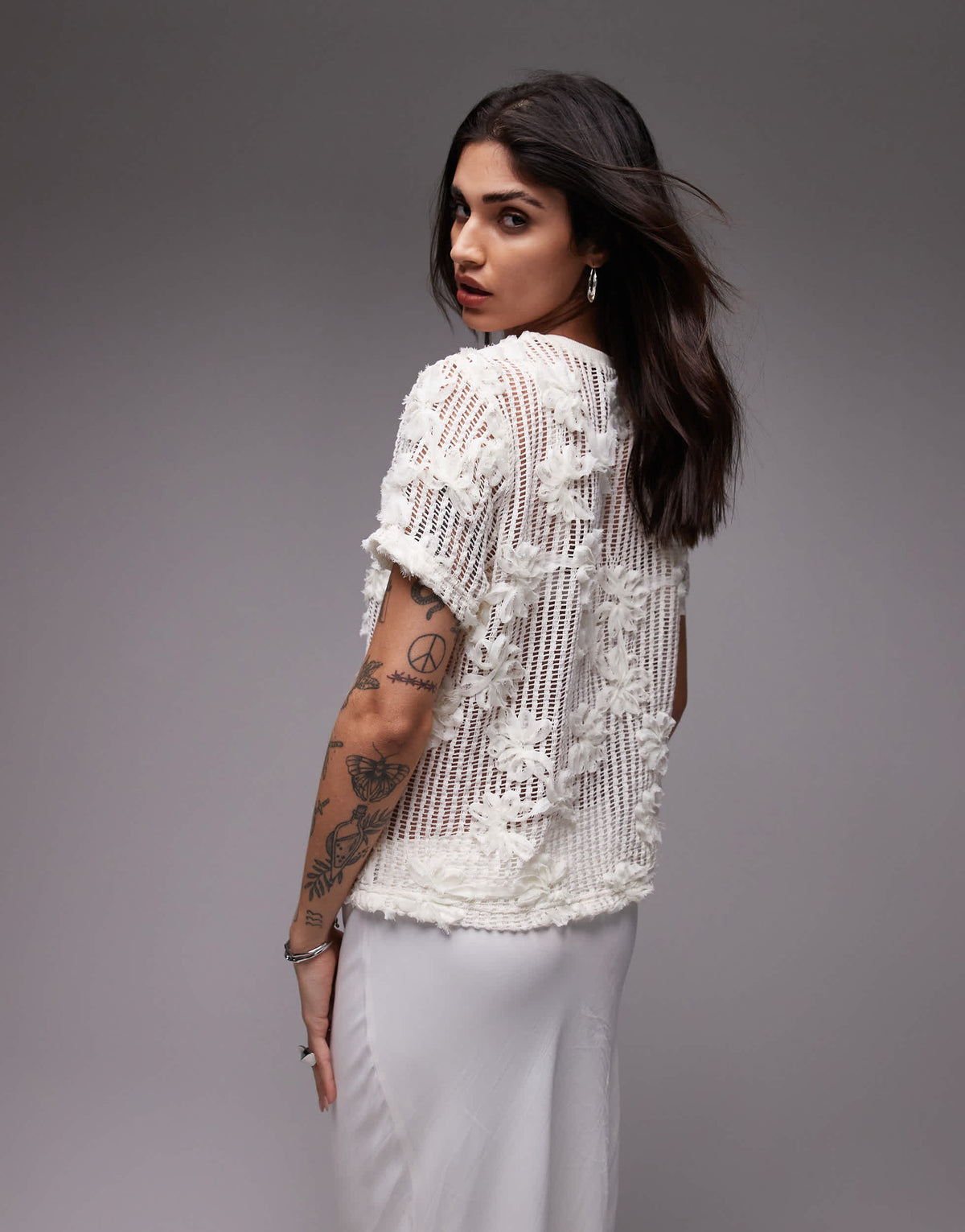 Topshop floral applique boxy tee in ivory