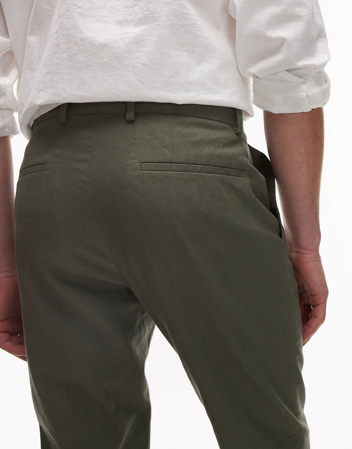 Topman straight fit linen blend suit trouser in khaki