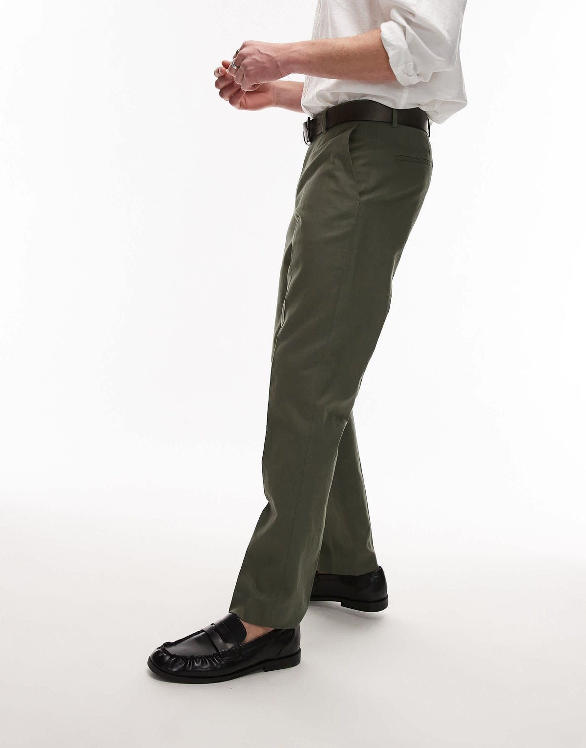 Topman straight fit linen blend suit trouser in khaki