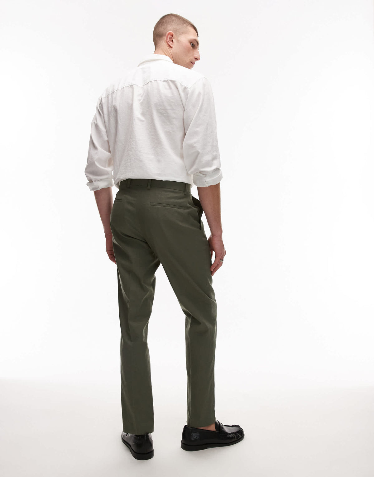 Topman straight fit linen blend suit trouser in khaki