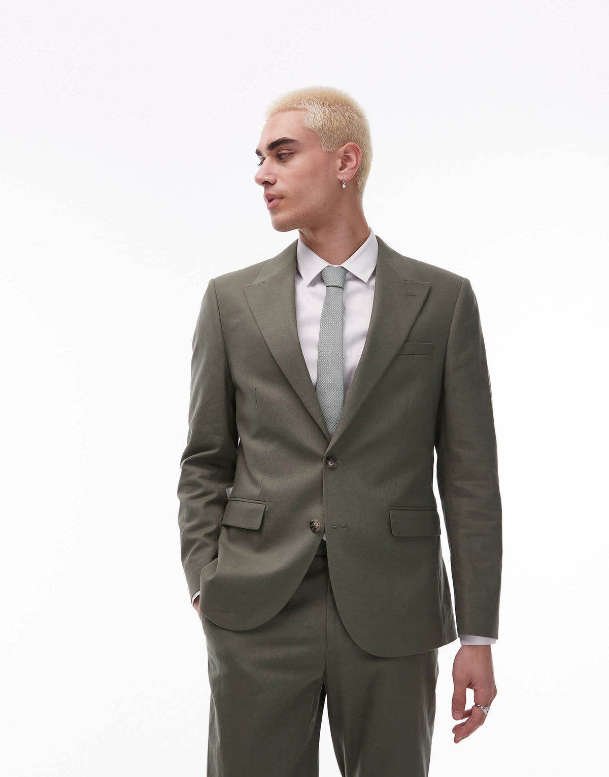 Topman single breasted linen blend blazer in khaki
