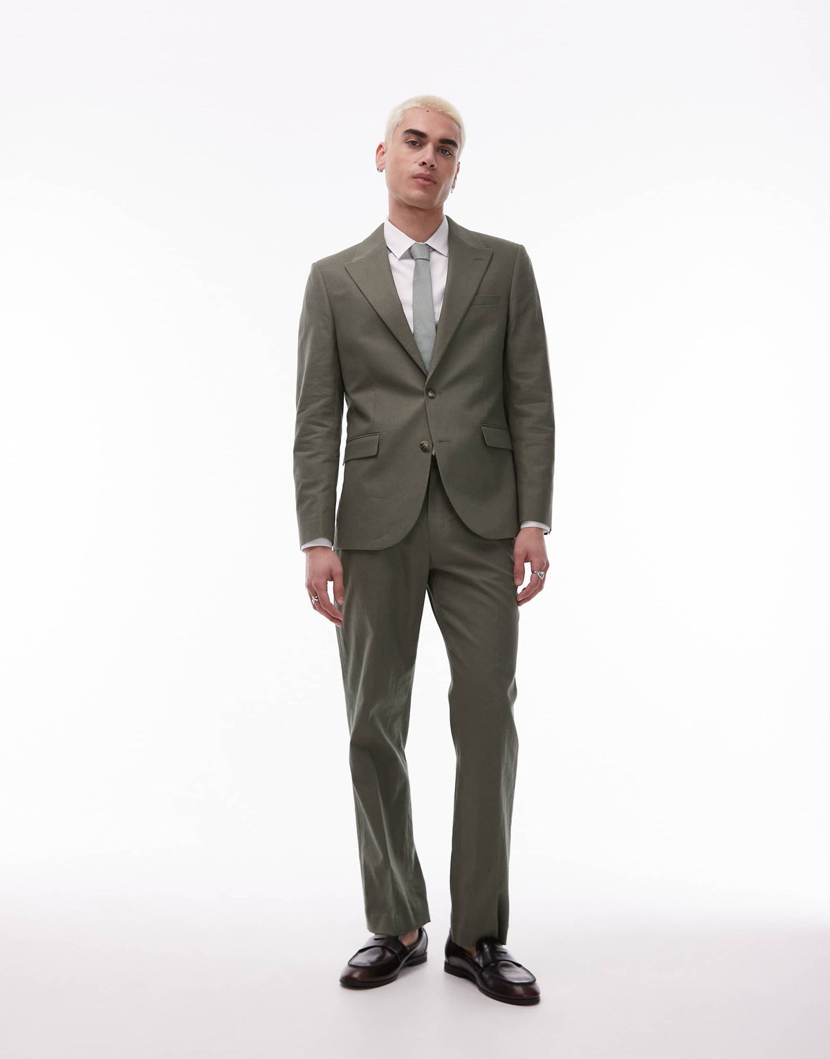 Topman single breasted linen blend blazer in khaki