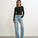 Topshop Ember low rise relaxed straight leg jean in bleach 