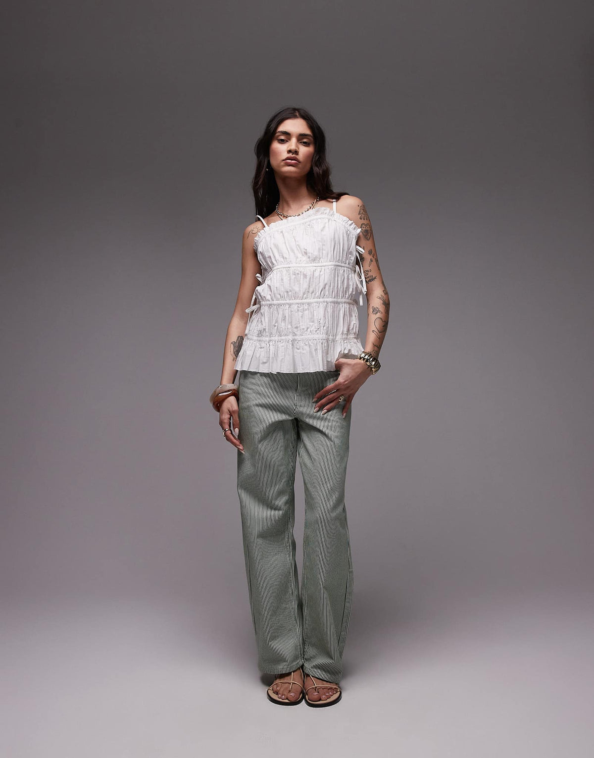 Topshop poplin pleat tiered cami in ivory