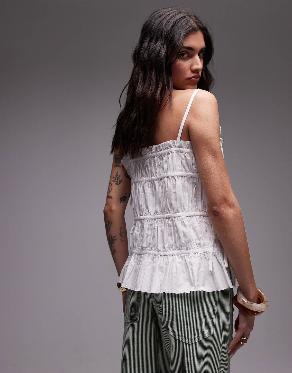 Topshop poplin pleat tiered cami in ivory