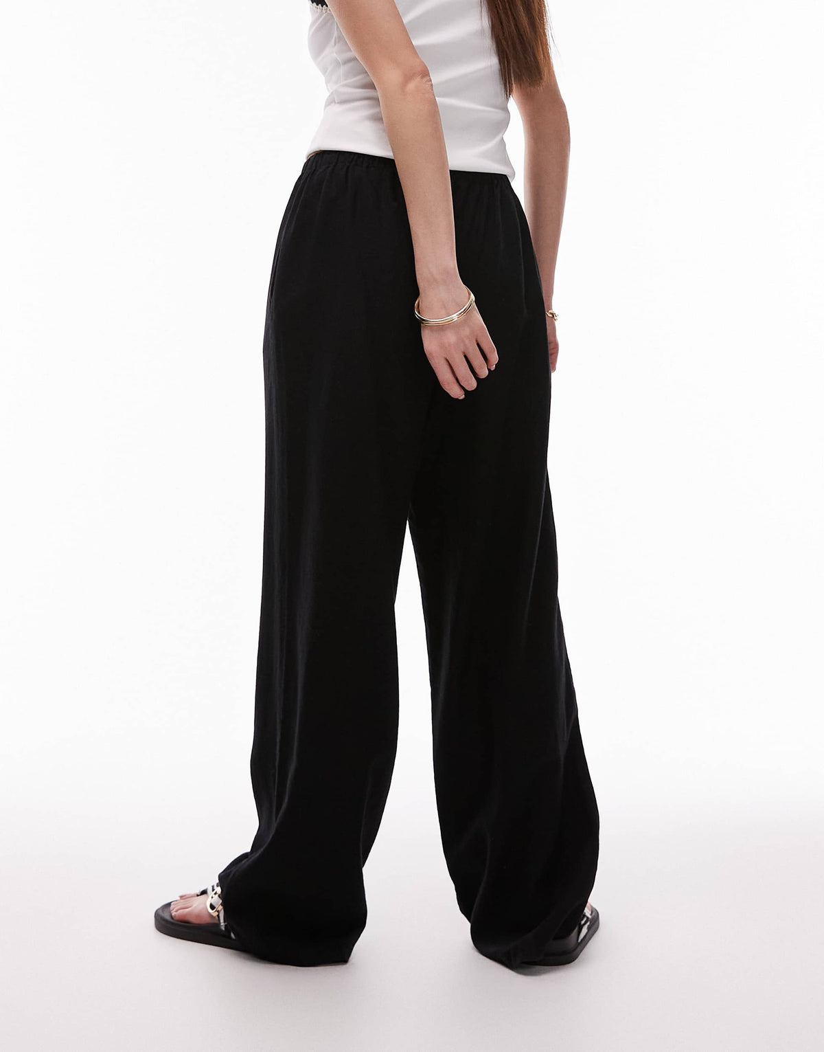 Topshop linen straight leg trouser in black