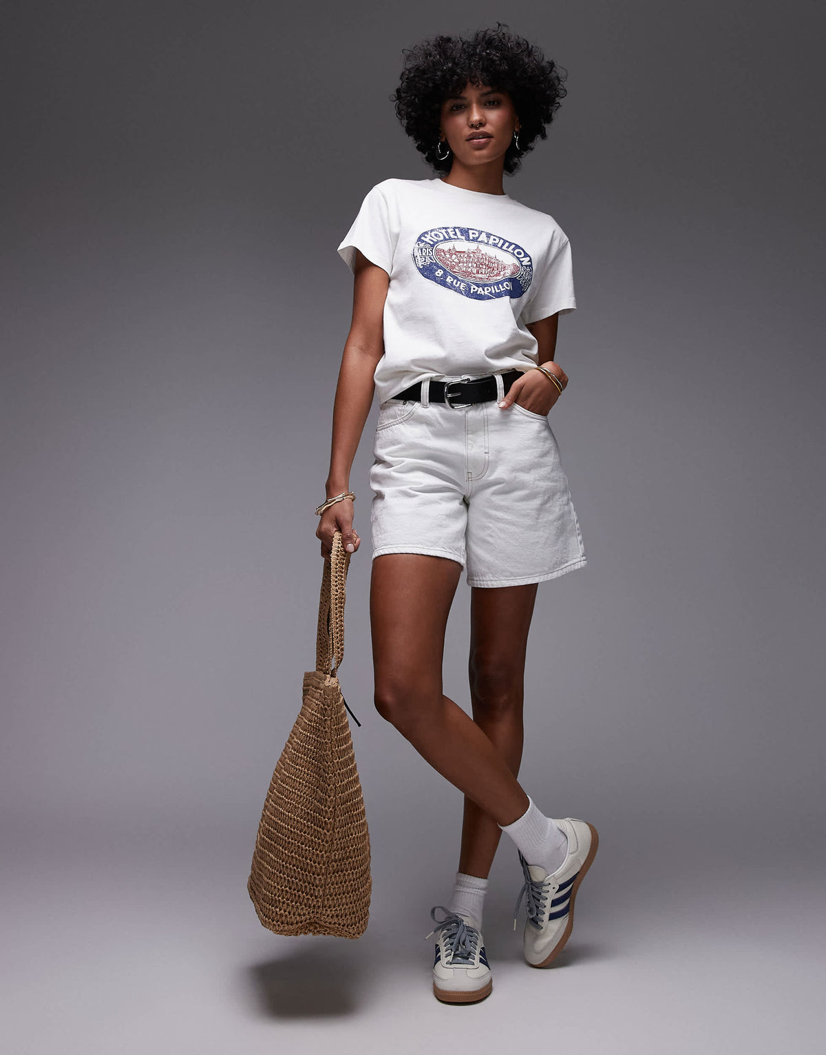 Topshop Editor denim shorts in bone
