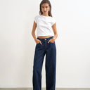 Topshop Cinch low rise relaxed jean in rinse indigo