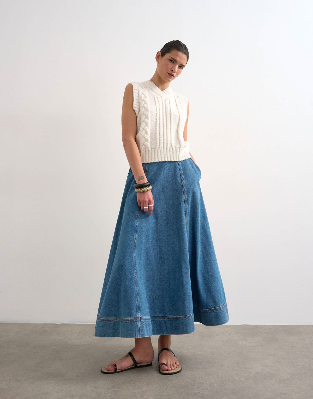 Topshop denim full maxi skirt in mid blue