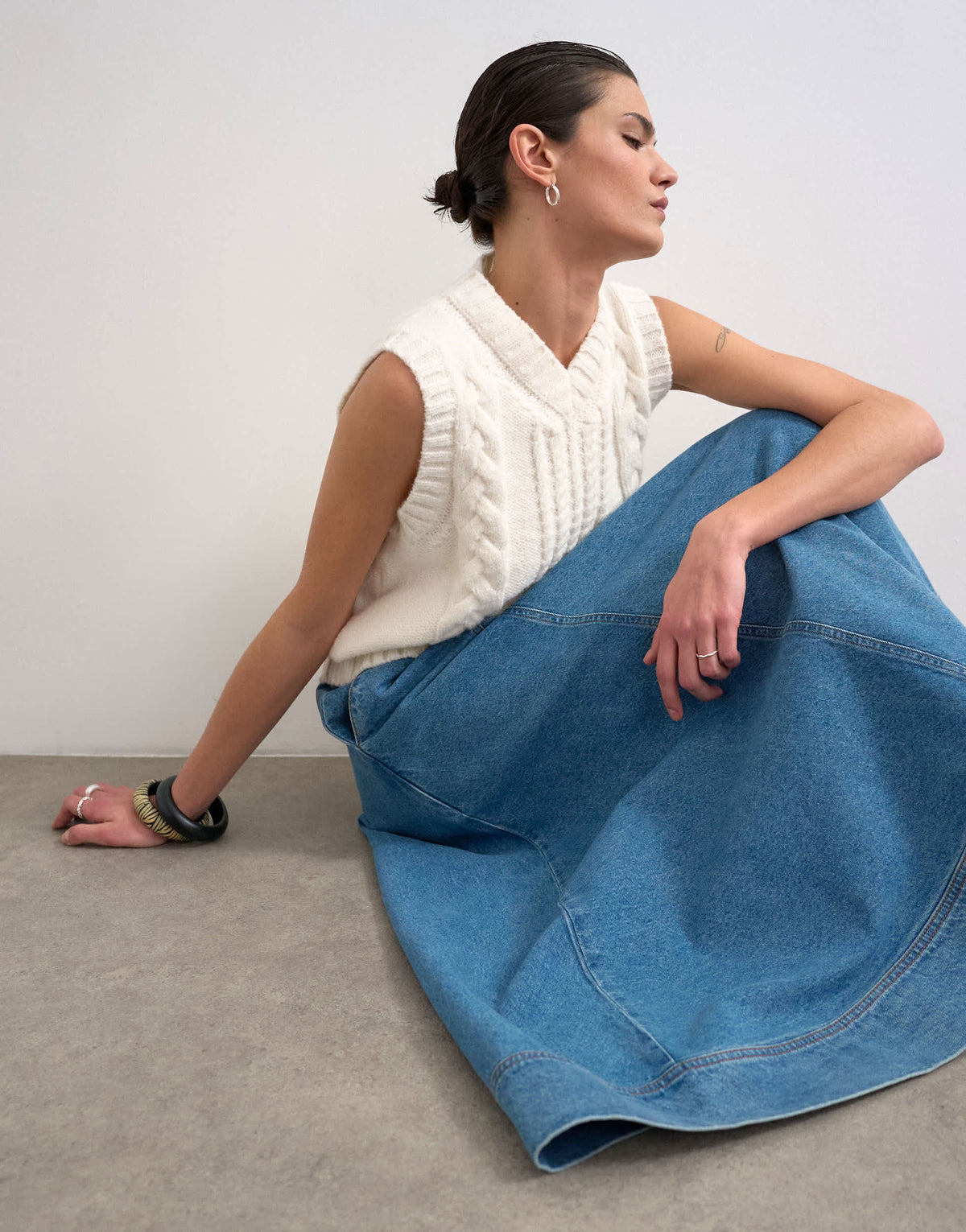 Topshop denim full maxi skirt in mid blue