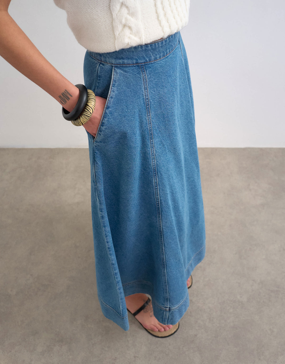 Topshop denim full maxi skirt in mid blue