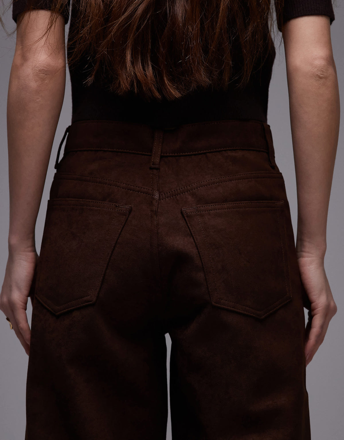 Topshop faux suede column jean in brown