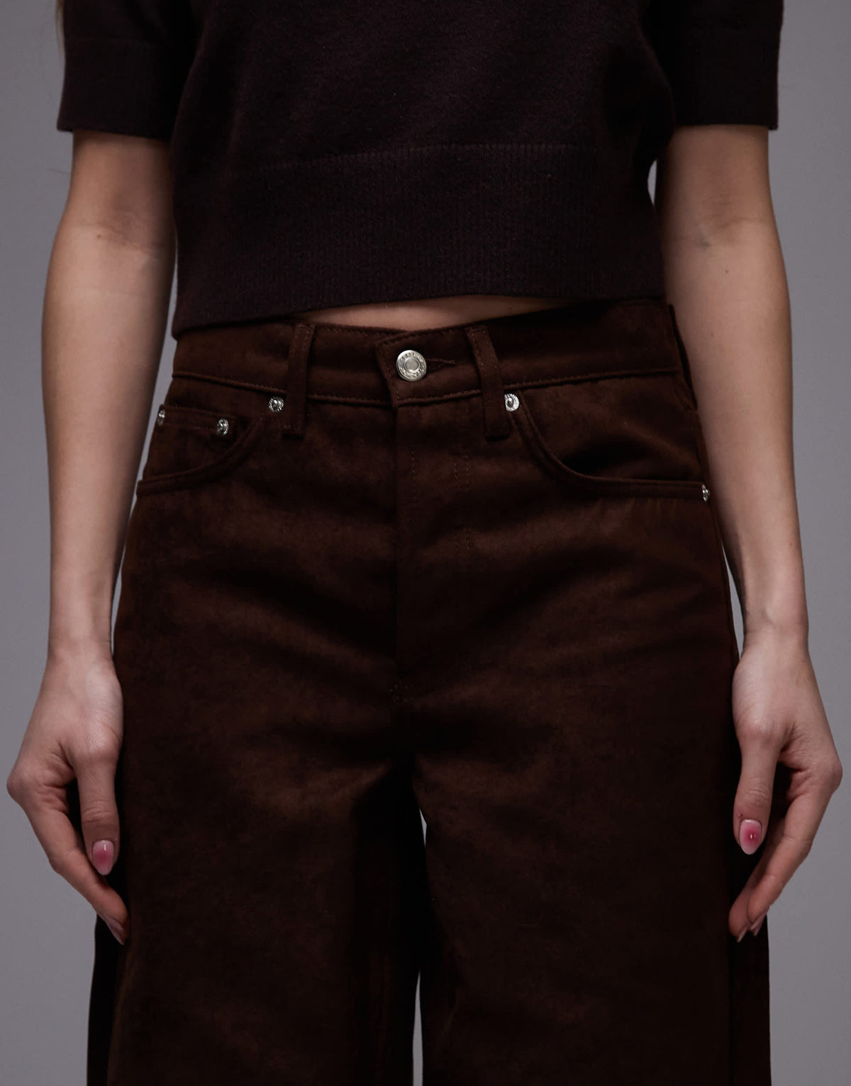 Topshop faux suede column jean in brown