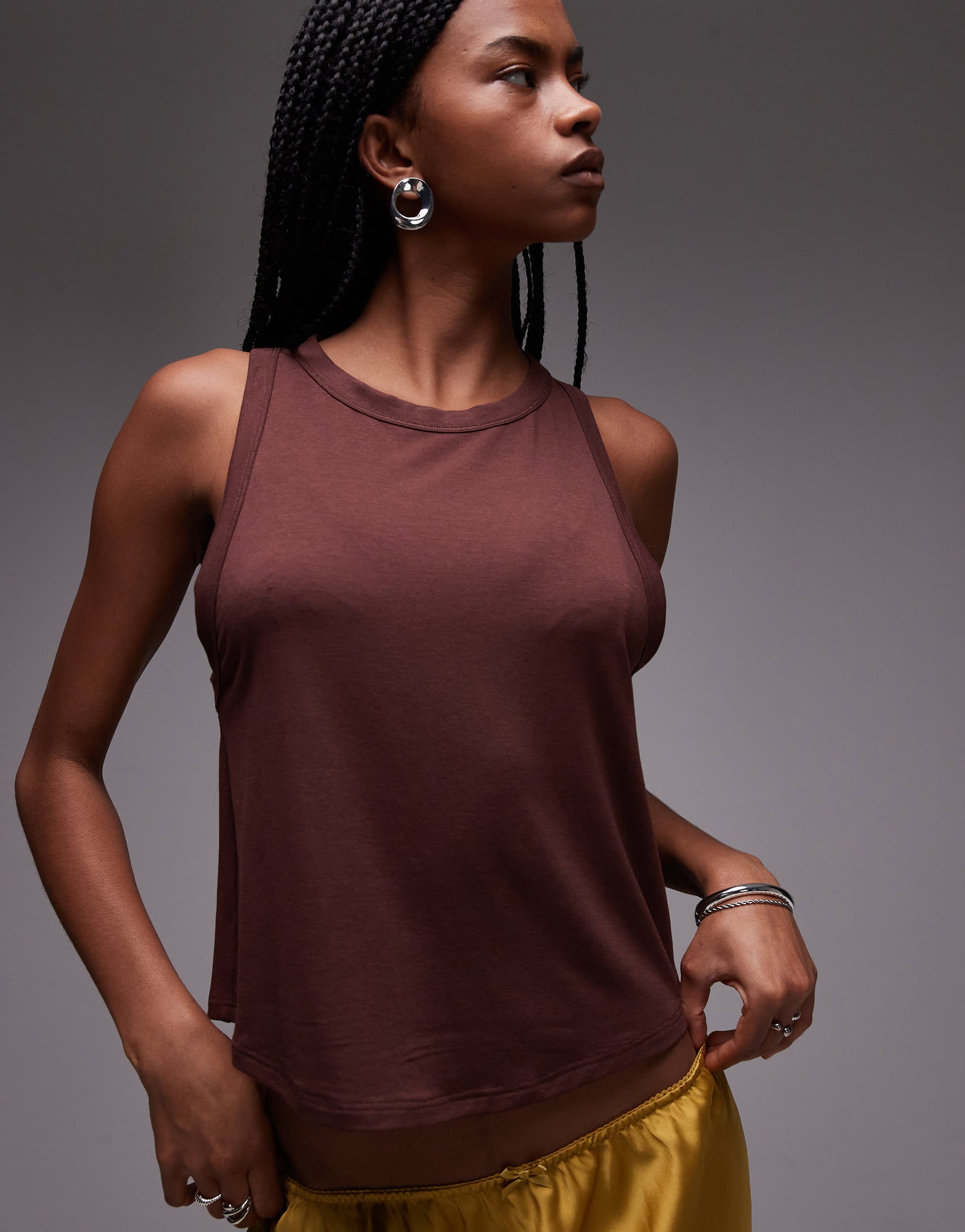 Topshop soft loose tank in brown