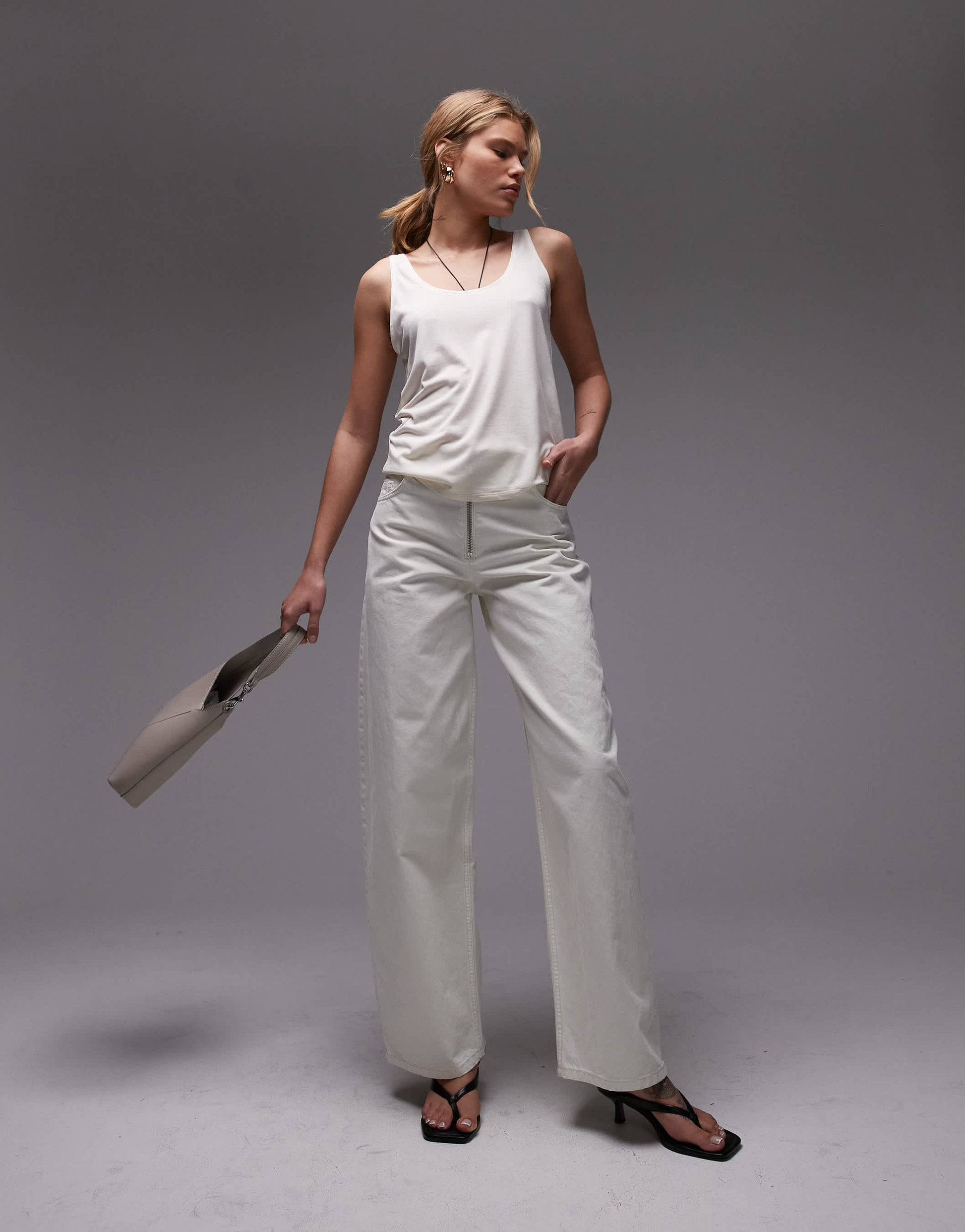 Topshop slouchy scoop neck vest in ivory