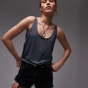 Topshop slouchy scoop neck vest in dark grey marl