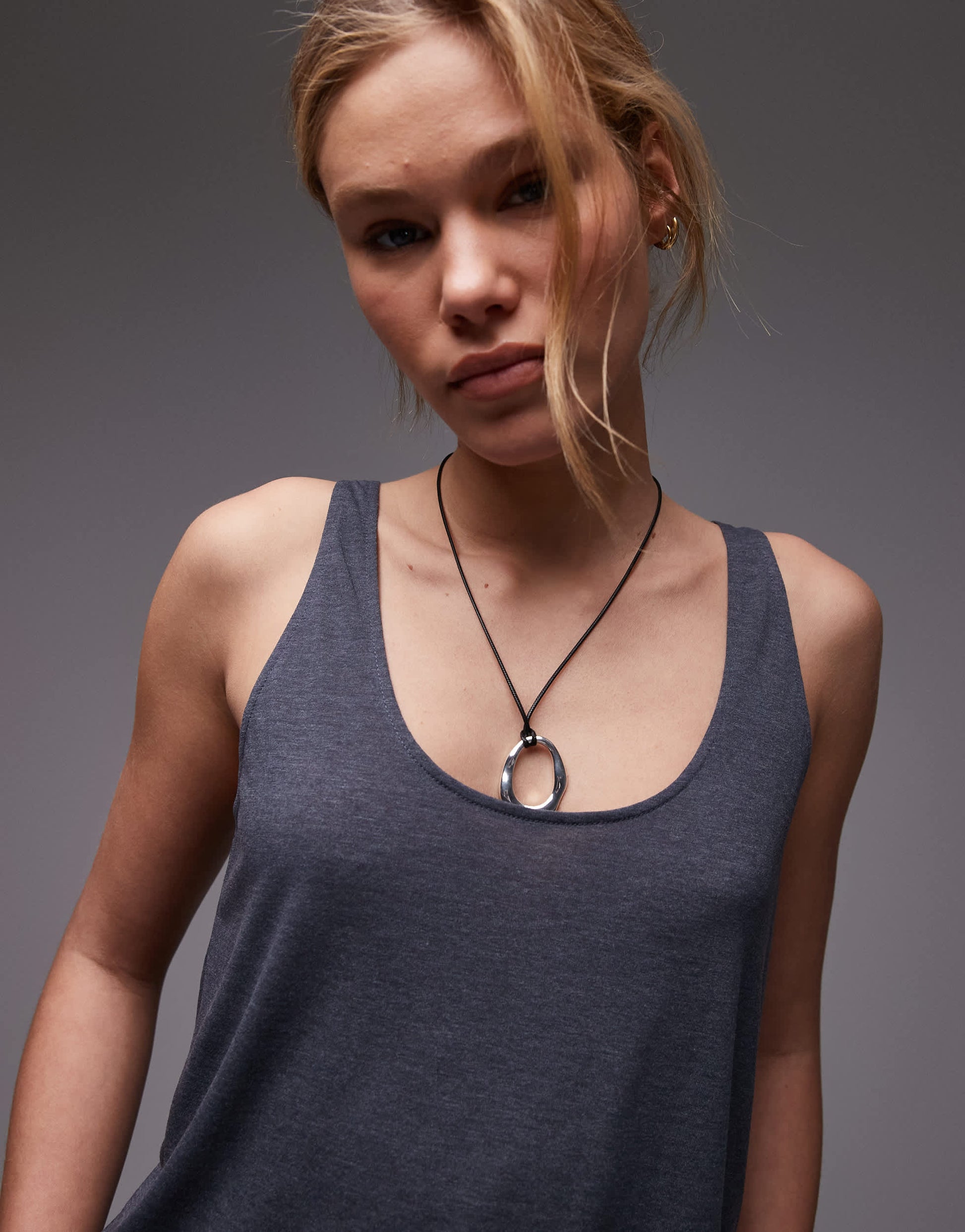 Topshop slouchy scoop neck vest in dark grey marl