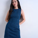 Topshop denim mini shift dress in mid blue