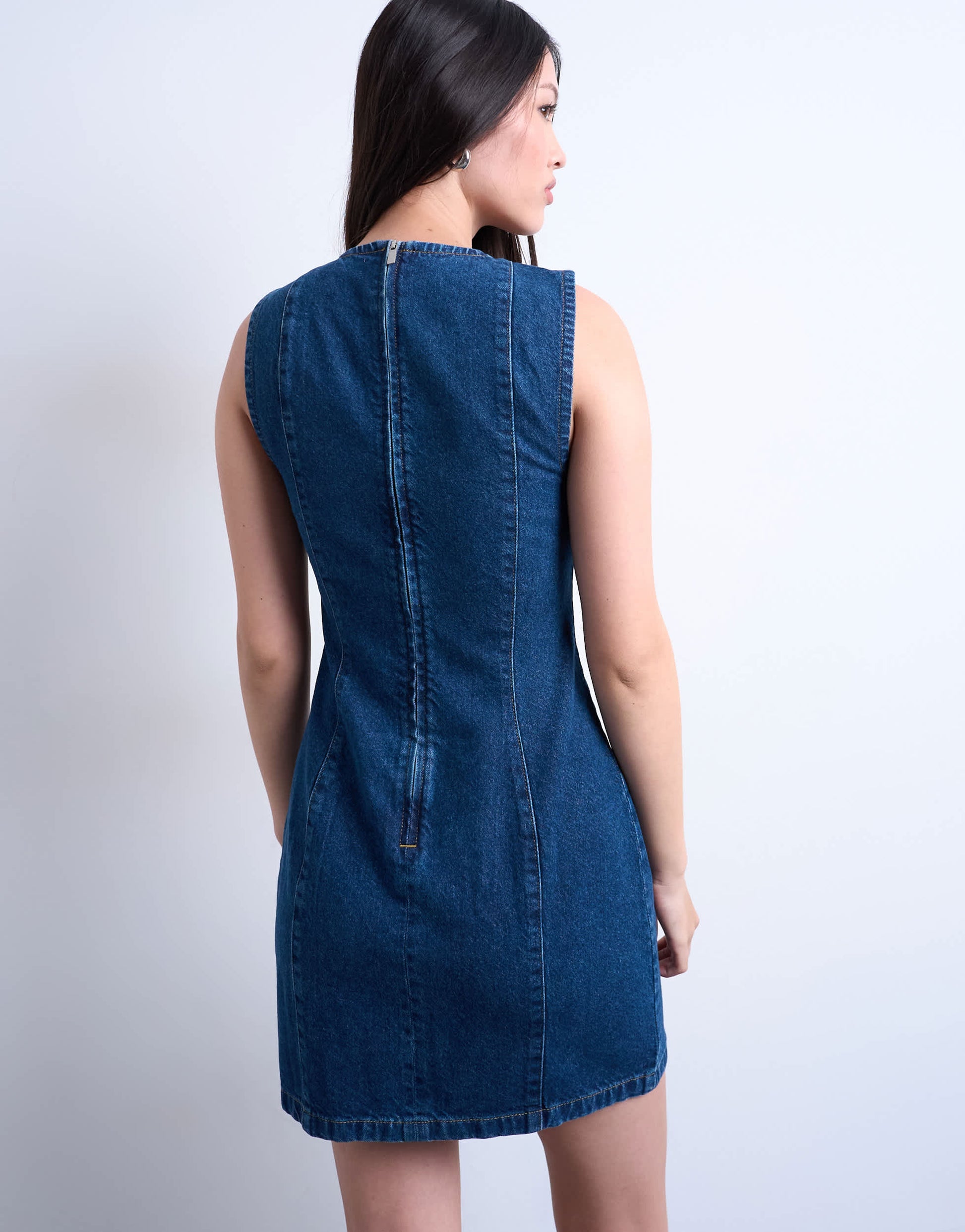 Topshop denim mini shift dress in mid blue