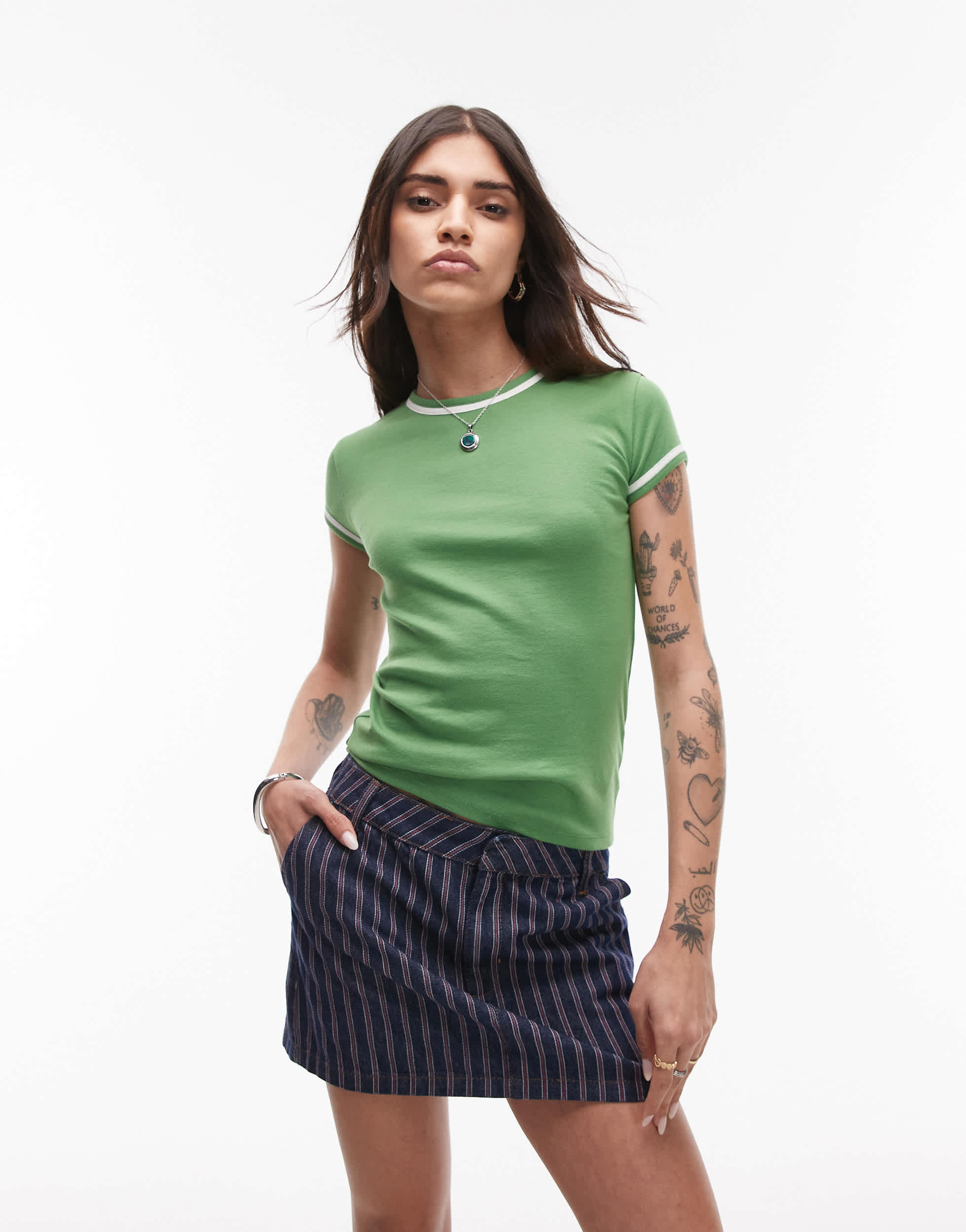 Topshop contrast everyday tee in green 