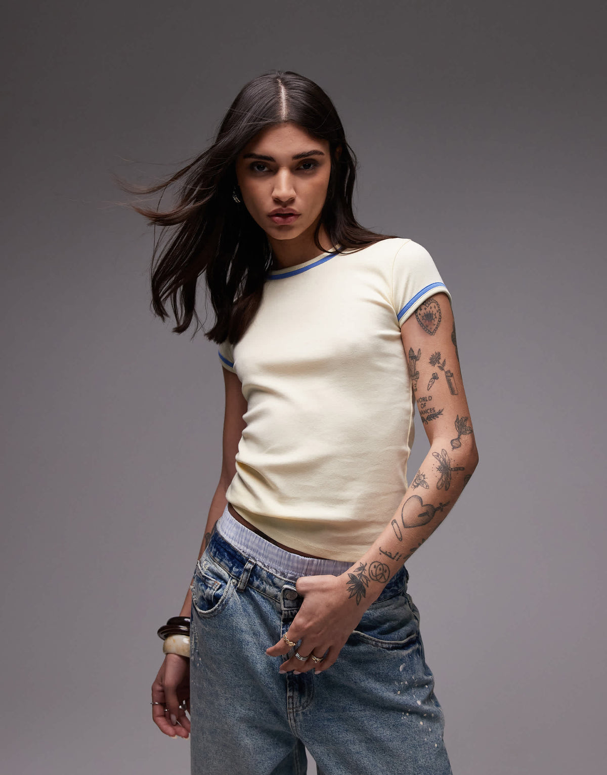 Topshop contrast everyday tee in buttermilk 