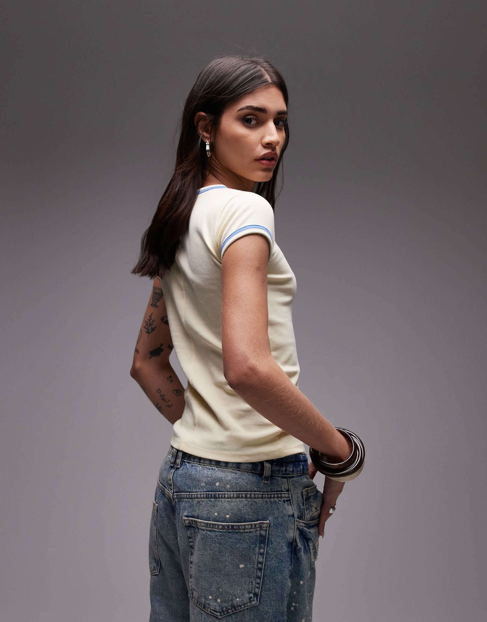 Topshop contrast everyday tee in buttermilk 