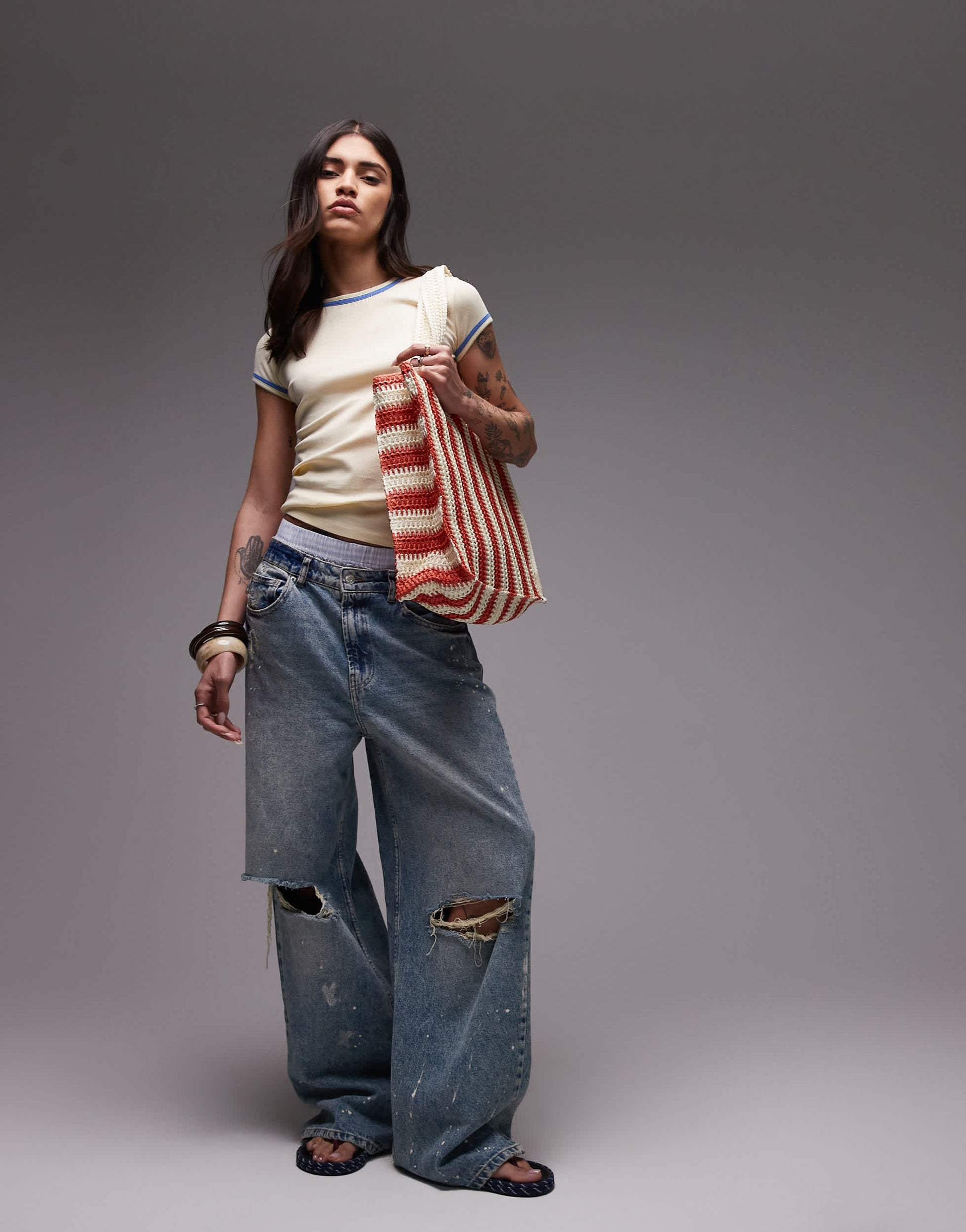 Topshop contrast everyday tee in buttermilk 