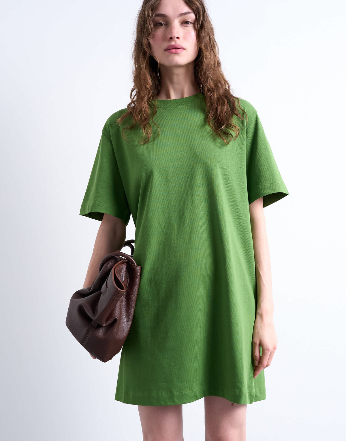 Topshop oversized premium short sleeve t-shirt dress in green