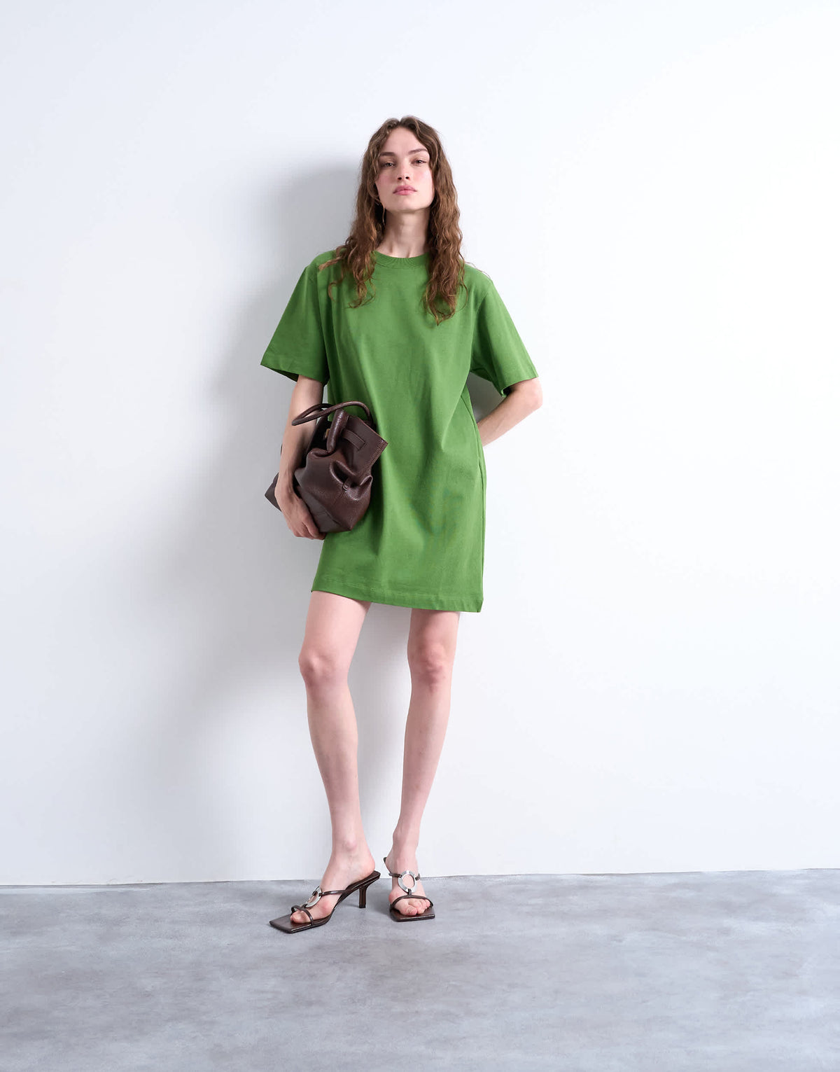 Topshop oversized premium short sleeve t-shirt dress in green