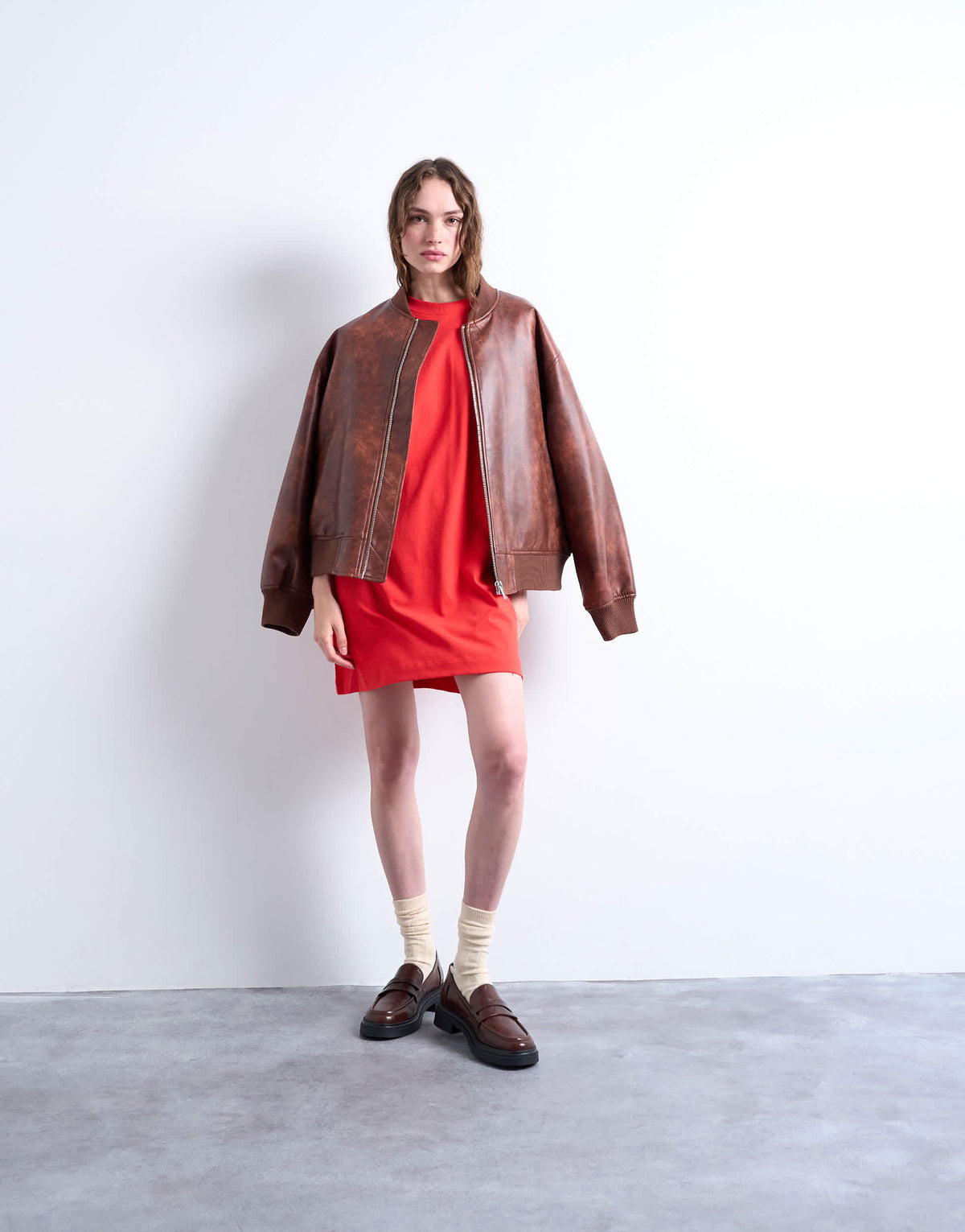 Topshop oversized premium short sleeve t-shirt dress in red