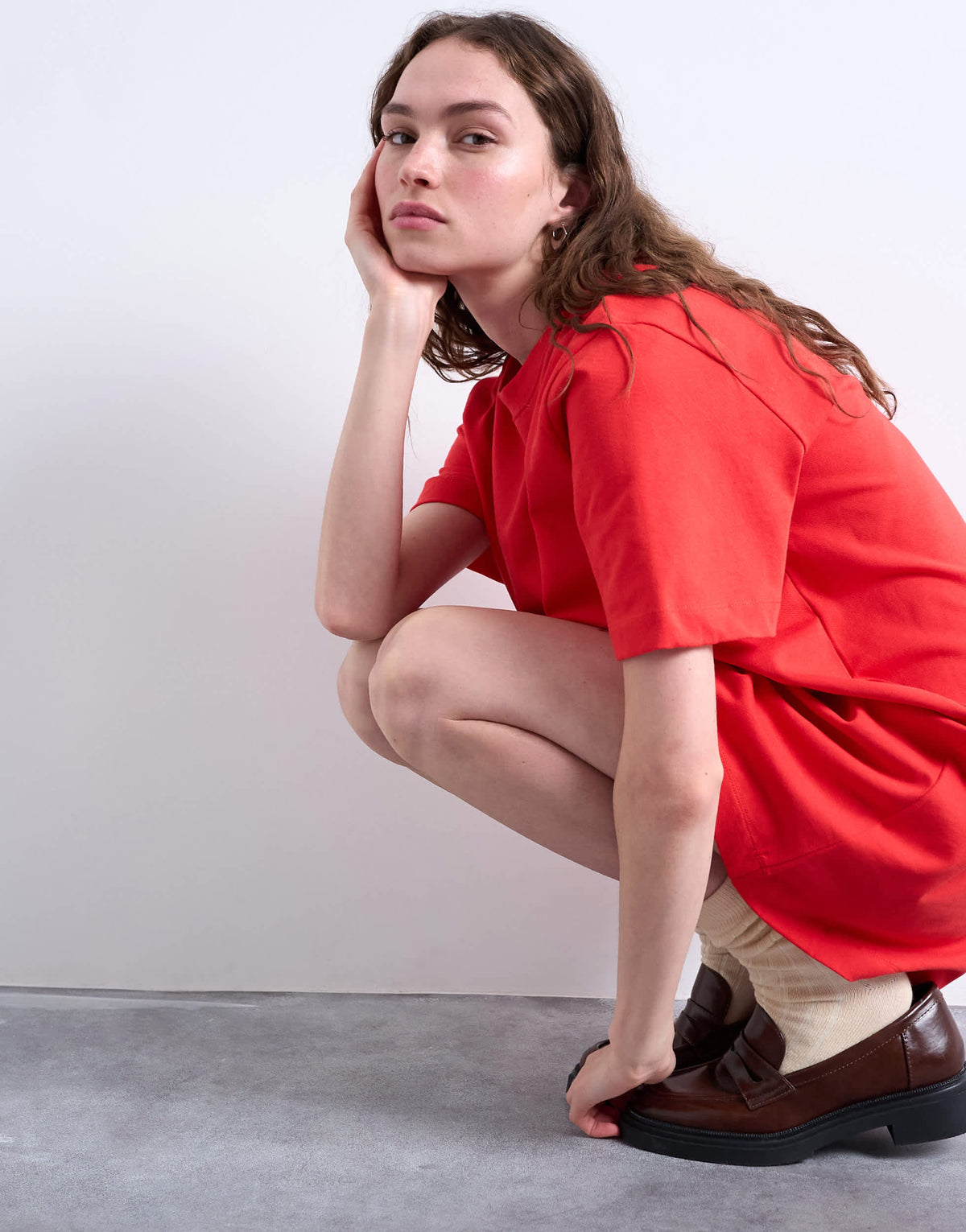 Topshop oversized premium short sleeve t-shirt dress in red