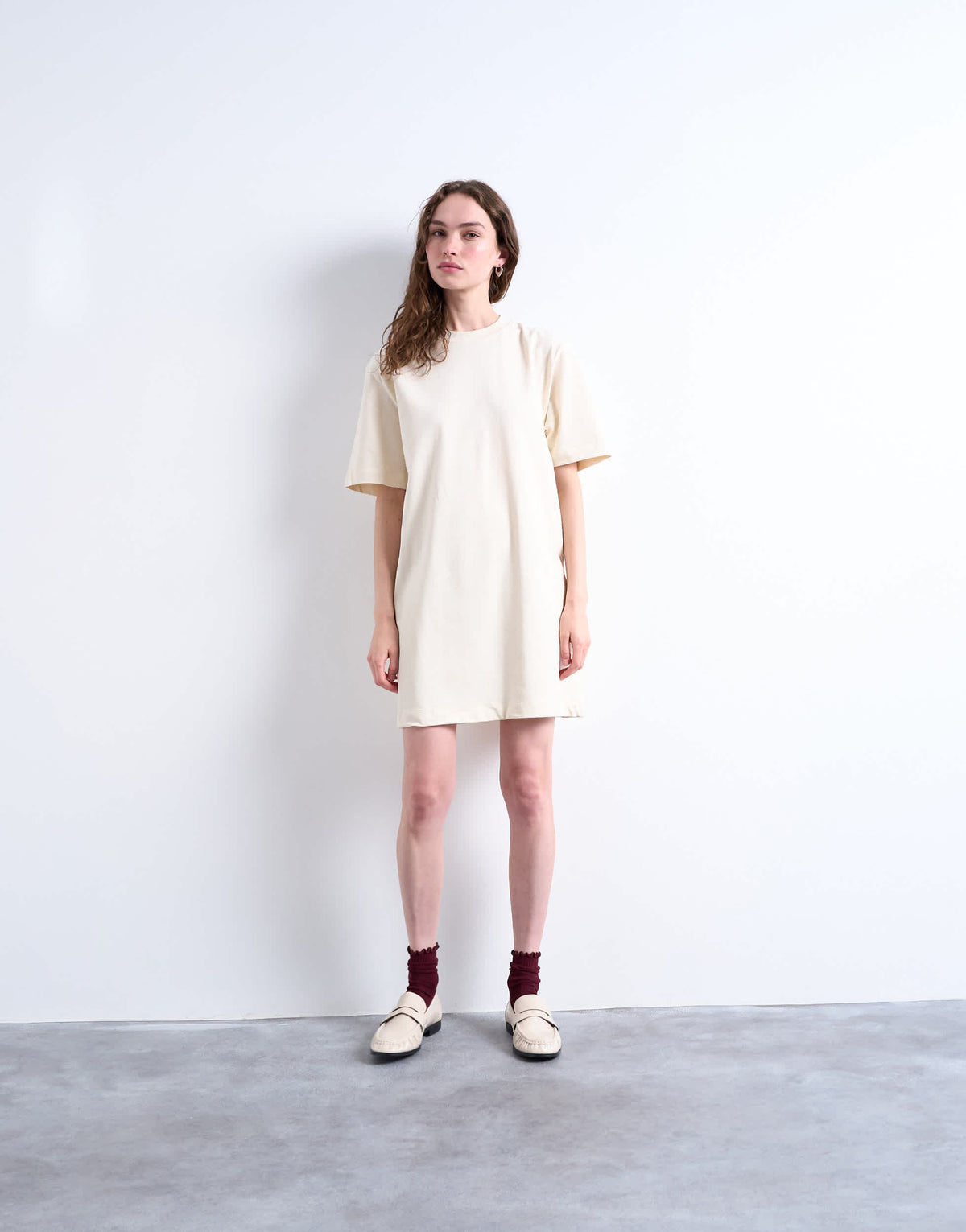 Topshop oversized premium short sleeve t-shirt dress in stone