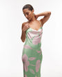 Topshop cowl maxi slip dress in lime and pink floral