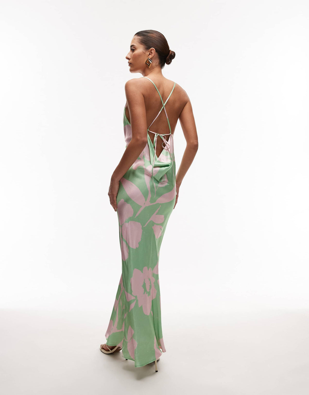 Topshop cowl maxi slip dress in lime and pink floral