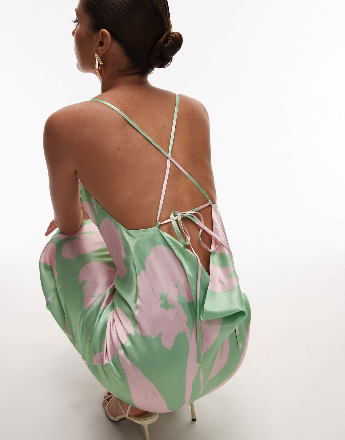 Topshop cowl maxi slip dress in lime and pink floral