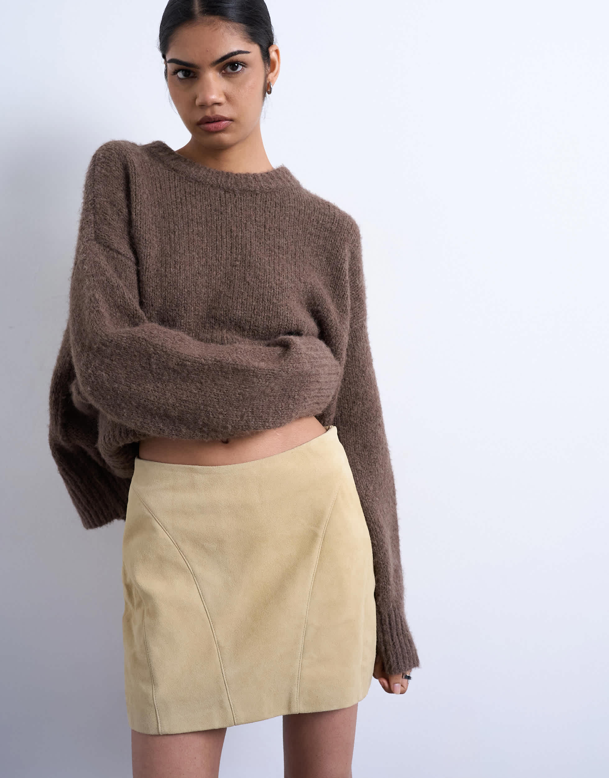 Topshop real suede pelmet mini skirt in buttermilk