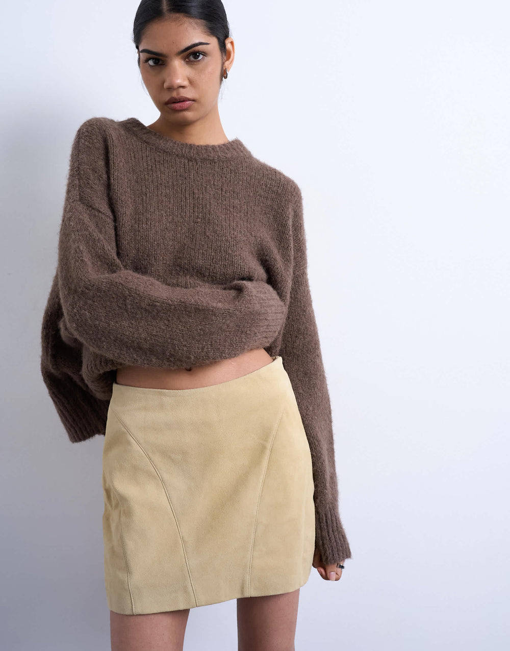 Topshop real suede pelmet mini skirt in buttermilk