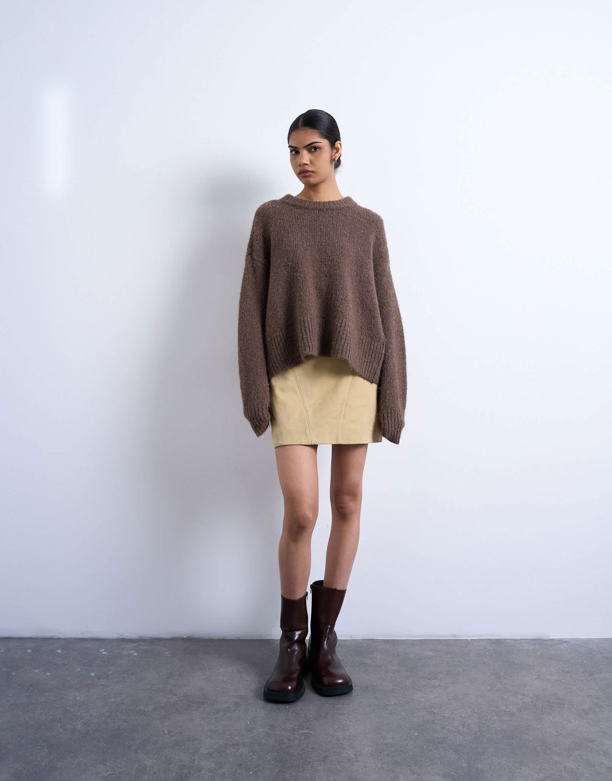 Topshop real suede pelmet mini skirt in buttermilk