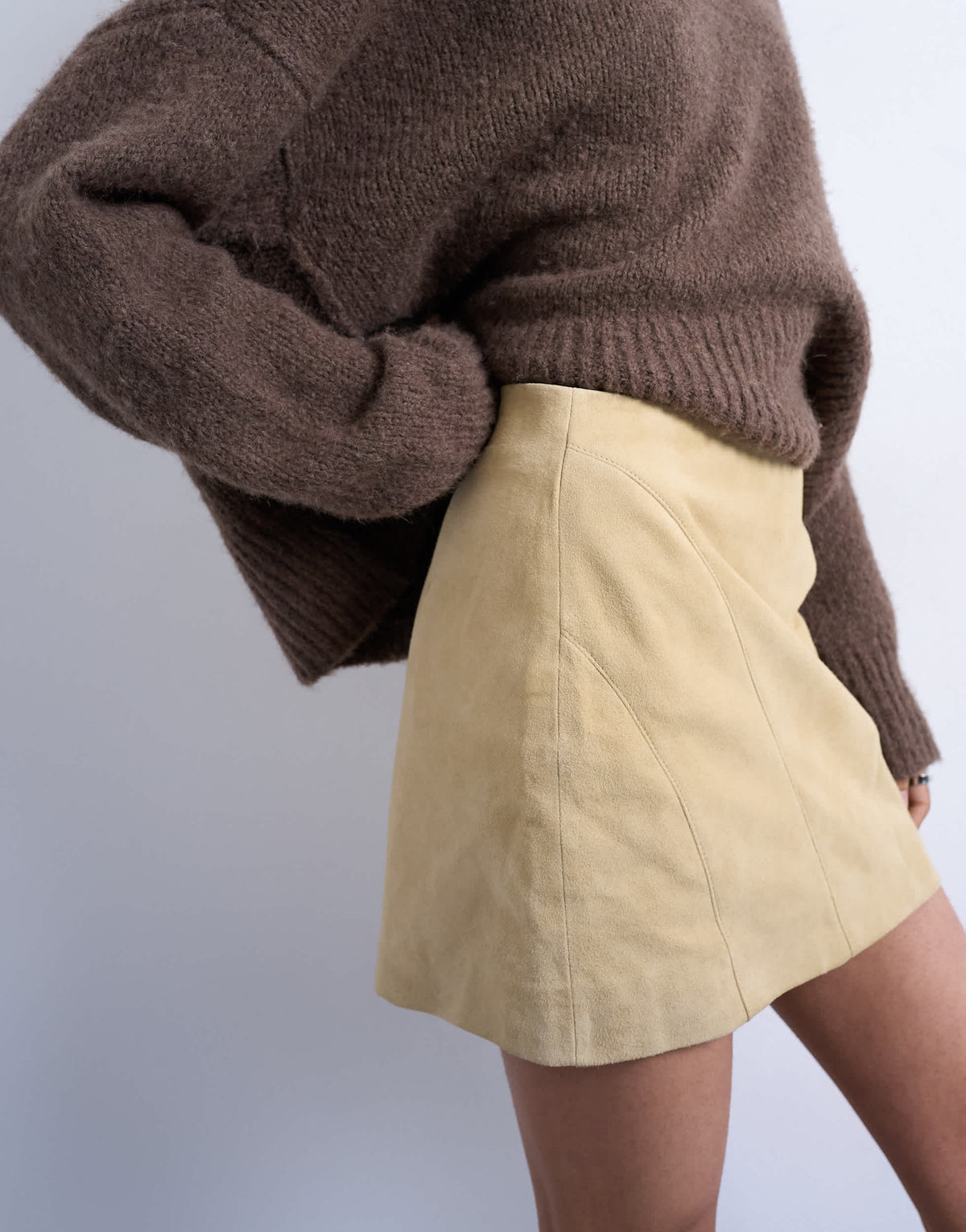 Topshop real suede pelmet mini skirt in buttermilk