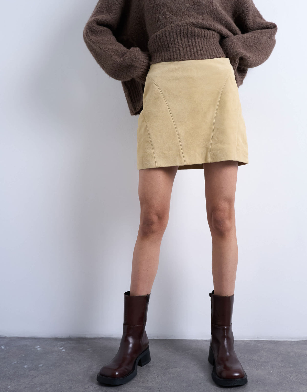 Topshop real suede pelmet mini skirt in buttermilk