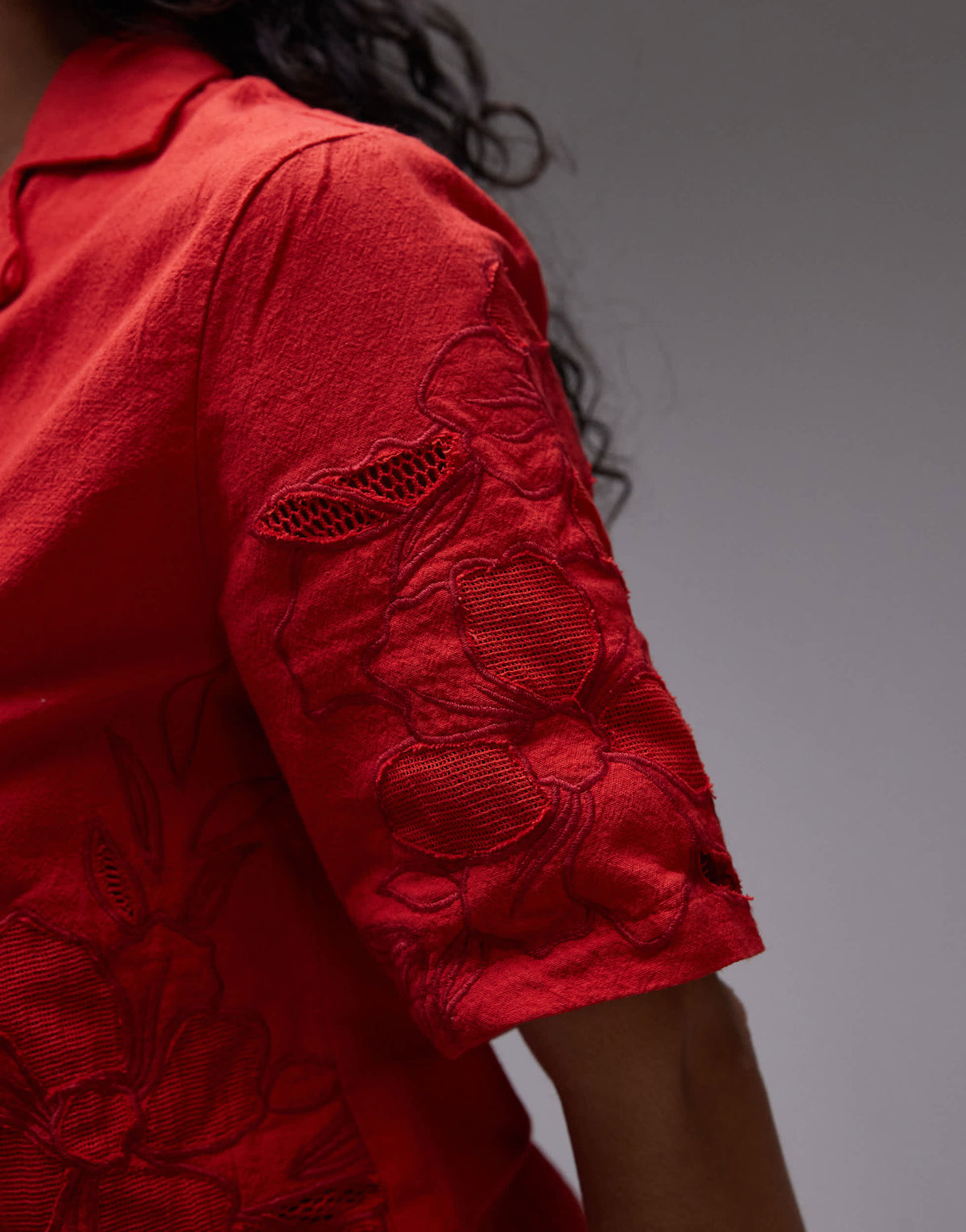 Topshop co-ord cutwork crop shirt in red