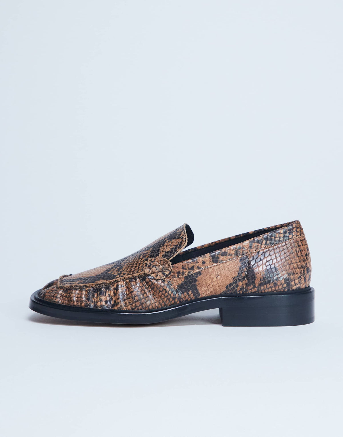 Topshop Premium Clover real leather loafers with ruched detail in snake print