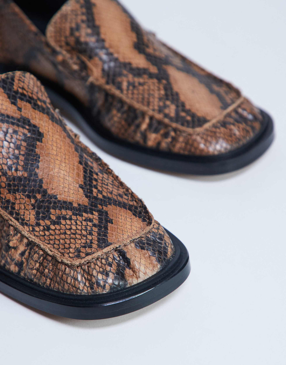 Topshop Premium Clover real leather loafers with ruched detail in snake print
