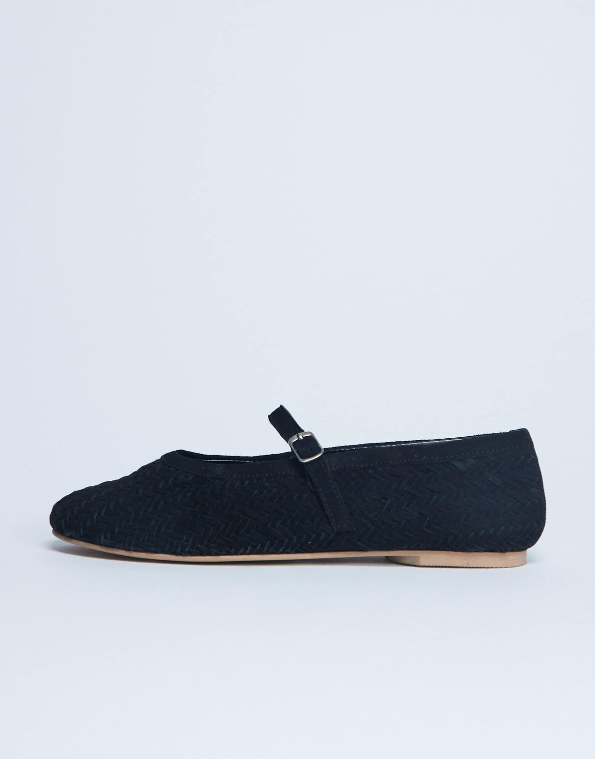 Topshop Bonnie woven real suede mary jane ballet in black suede