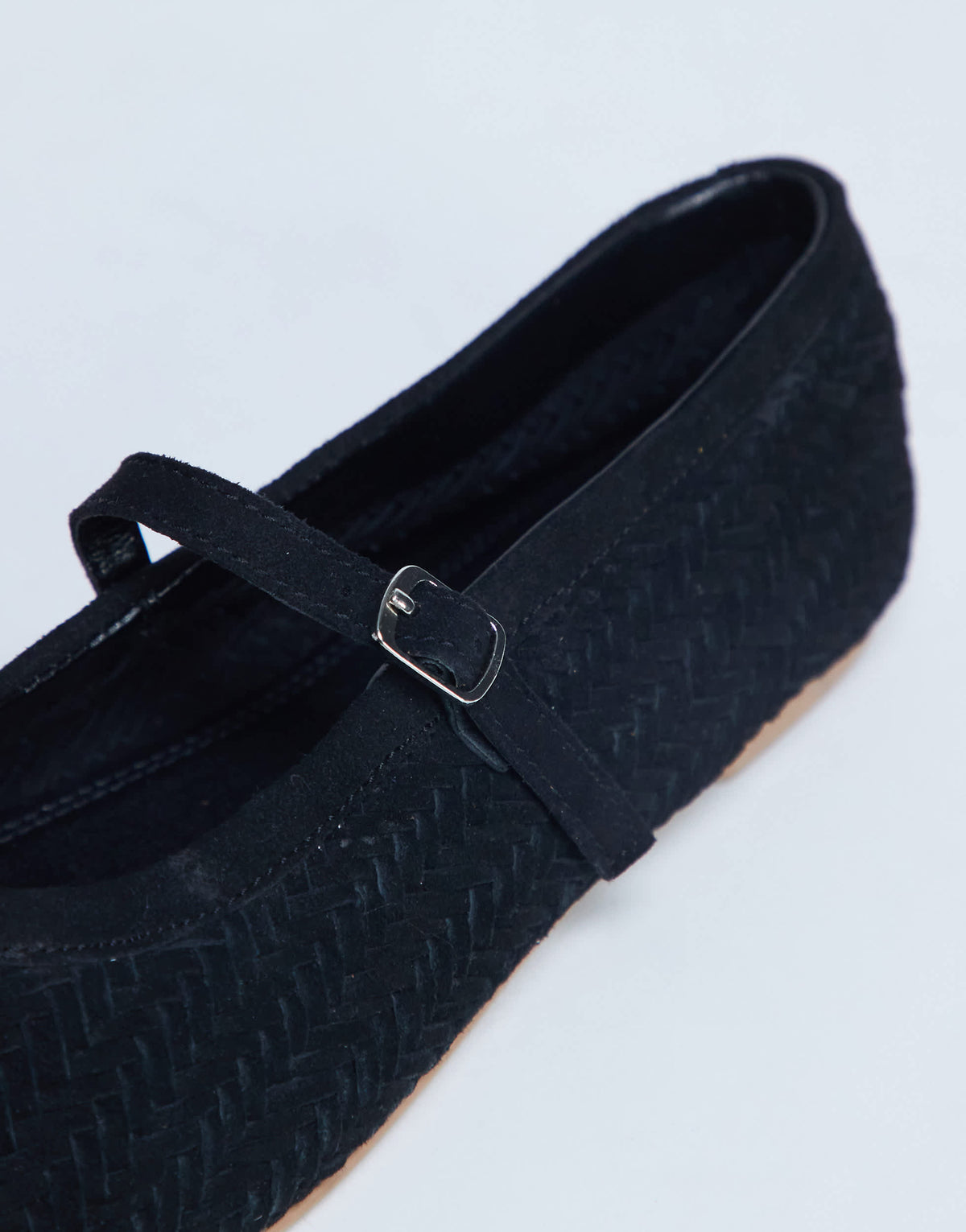 Topshop Bonnie woven real suede mary jane ballet in black suede