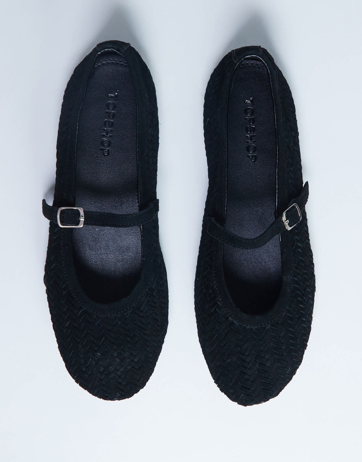 Topshop Bonnie woven real suede mary jane ballet in black suede