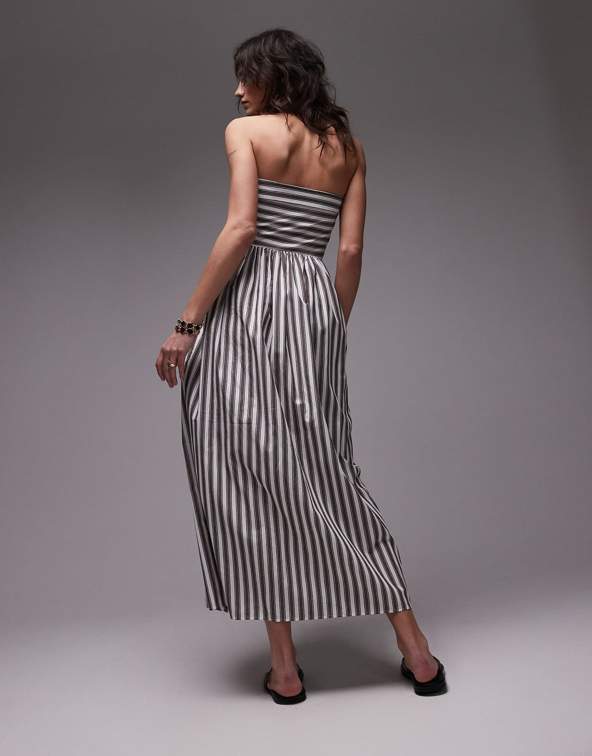 Topshop bandeau full hem dress in bleached stripe