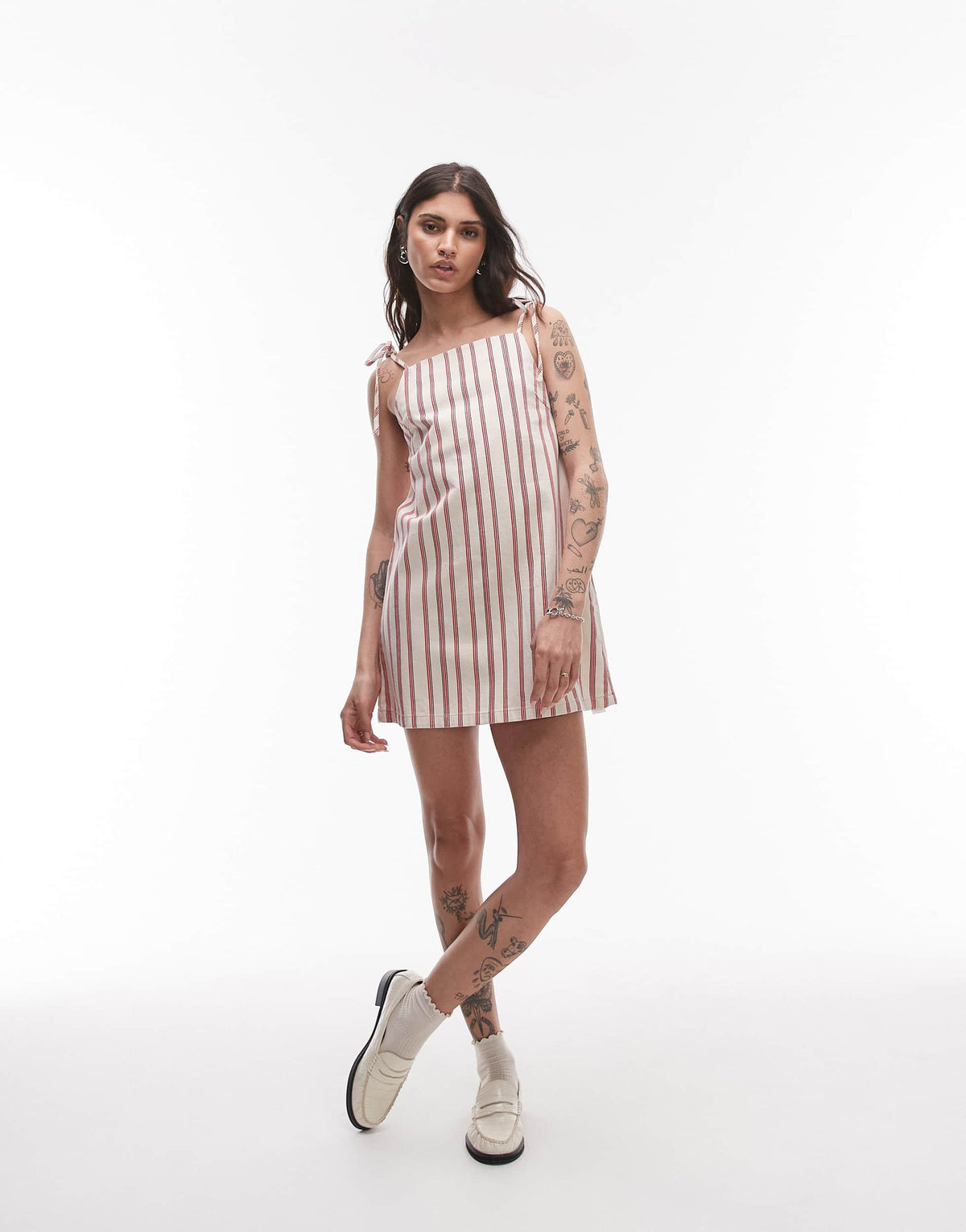 Topshop denim mini dress in red stripe